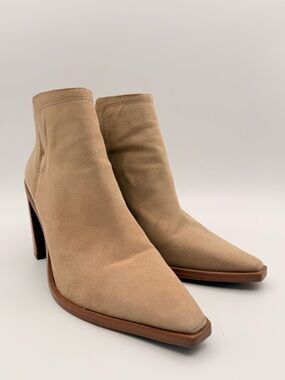 Vince Camuto Suede Ankle Booties Women’s Size 9 Tan Block Heel